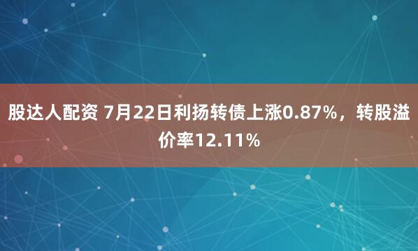 股达人配资 7月22日利扬转债上涨0.87%，转股溢价率12.11%